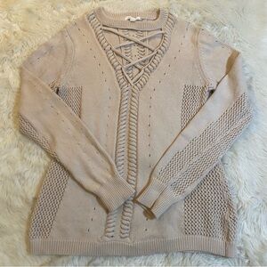 Minnie Rose Nude Criss Cross Chunky Knit Sweater | Large